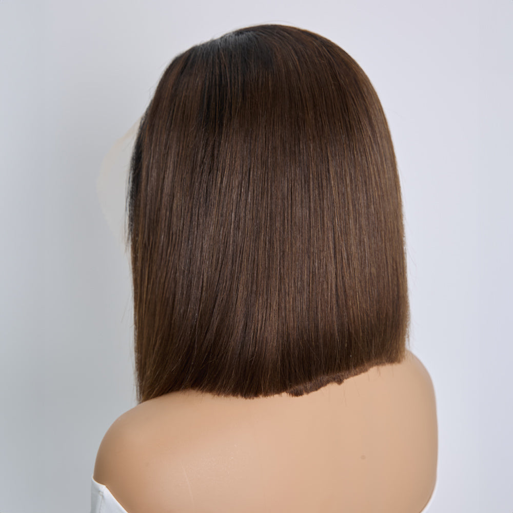 Perruque Gluesless Bob Lisse Vietnamien Vierge 13x6 Coloration Ombré Ligne en M Sans Effort Sans colle