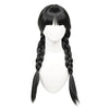 🎃Glueless Perruque Synthétique Longue Et Raide Noire Tressée Avec Frange Personnage De Mercredi Addams Pour Cosplay