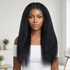 🔥𝘿𝙀𝙍𝙉𝙄𝙀̀𝙍𝙀 𝙐𝙉𝙄𝙏𝙀́ Perruque 13x4 Kinky Straight HD Lace Noir Naturel 20" Finitions Dégradées & Effilées