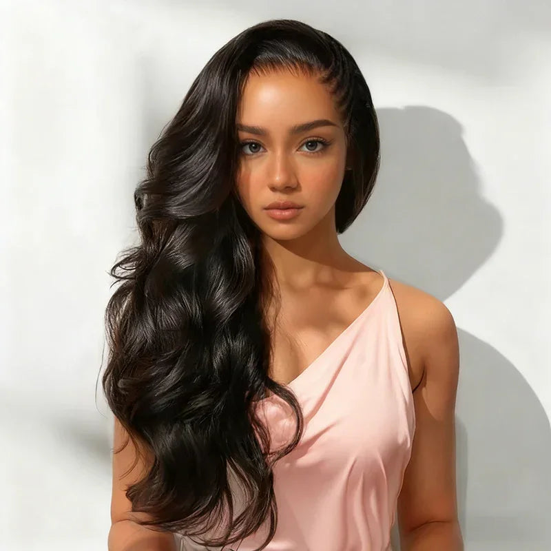 Naturel Glueless Pré-Tressé Sur Le Côté 13x4 Perruque Sans Colle Body Wave Cheveux Humains
