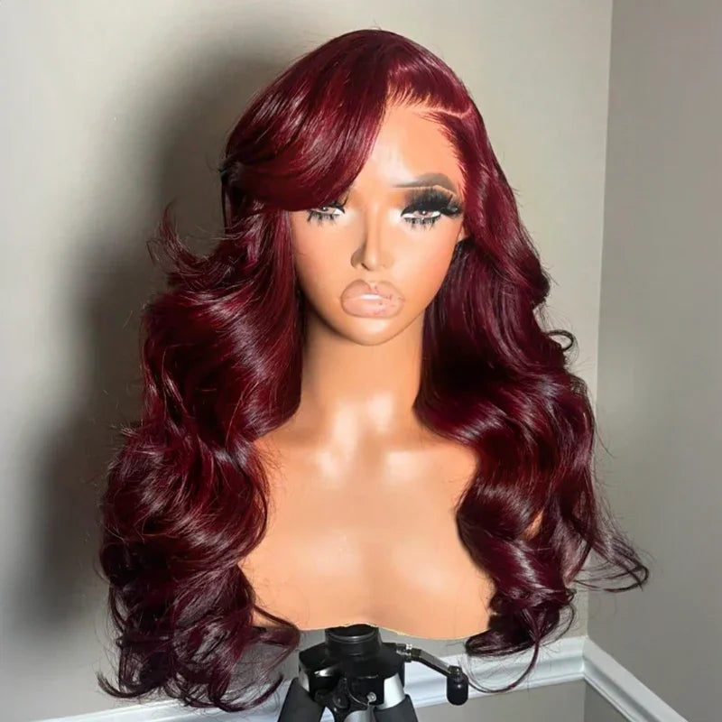 Glueless Pré-épilées Couleur Bordeaux 13x4 Perruque Sans Colle Body Wave Casquette Ajustable