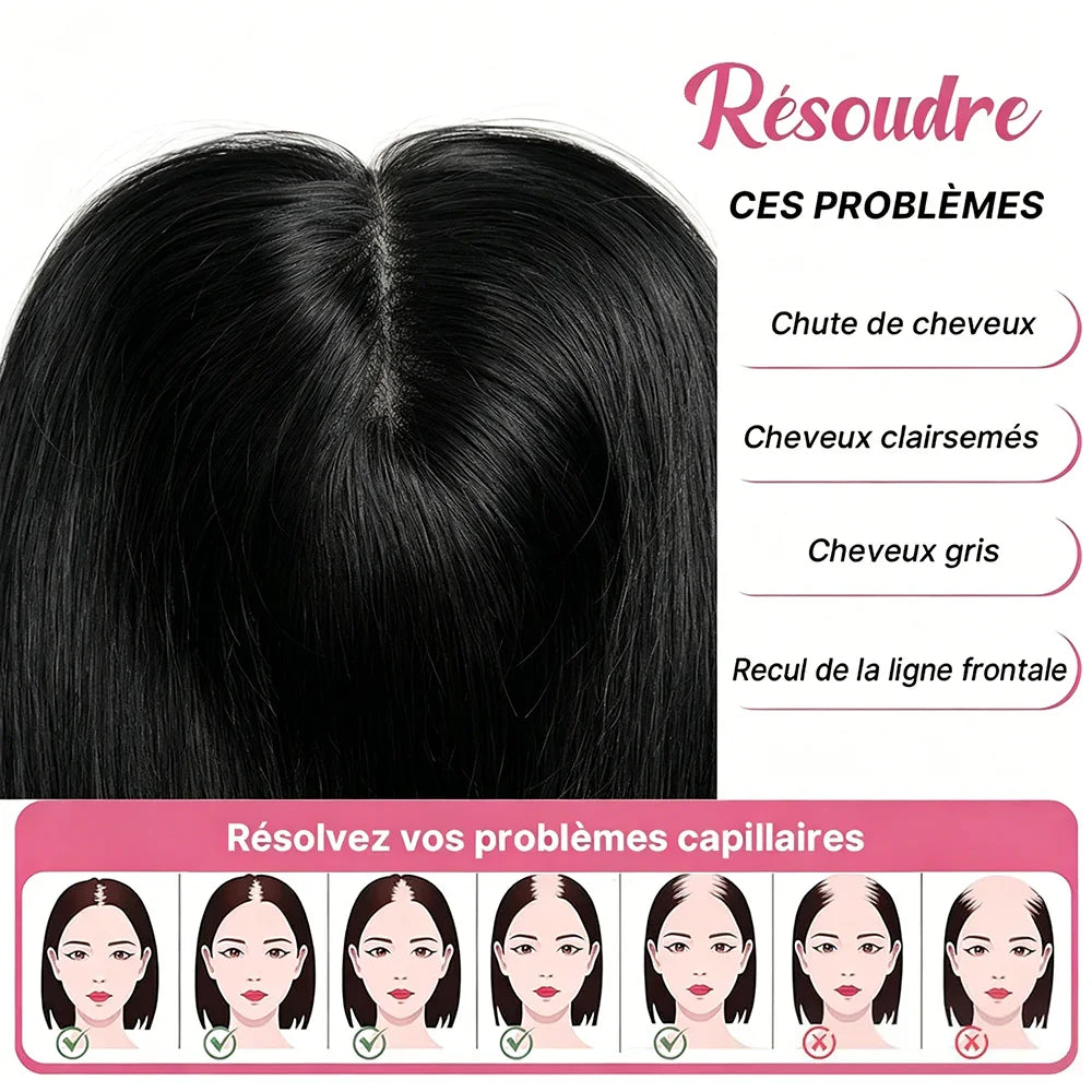 Hair Topper Volumateur de Cheveux Lace 5x5 6x6 avec 5 Clips Noir Naturel Complément Capillaire