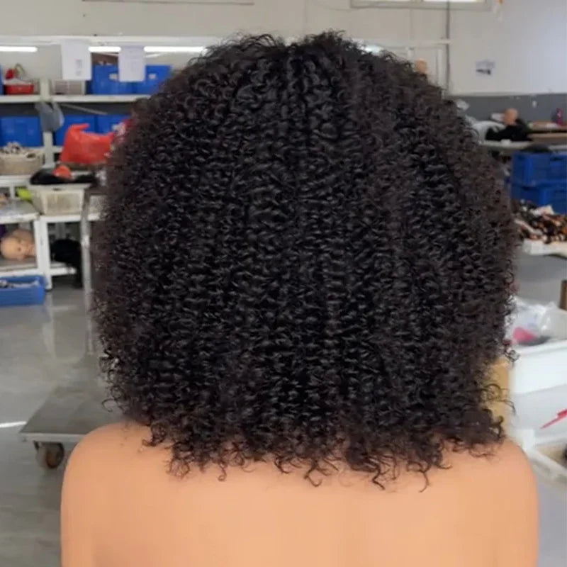 Ligne de Cheveux en M & Bordures 4C Perruque Bob Kinky Curly 13x4 HD 100% Cheveux Humains