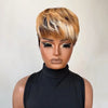 Perruque Pixie Bicolore Châtain Clair & Blanc Glueless avec Frange Droite et Pattes Sculptées