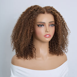 𝐏𝐫𝐞̂𝐭 𝐞𝐧 𝟐𝟒𝐡⚡12 Pouces 9x6 Glueless Cuivre Highlight Perruque Sans Colle Kinky Curly 250 Densité
