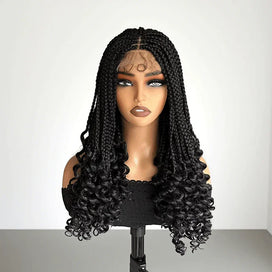 Perruque Tressée Afro En Dentelle Complète Tresses Boîte À Extrémités Bouclées Avec Cheveux Bébé Synthétique 300% Densité