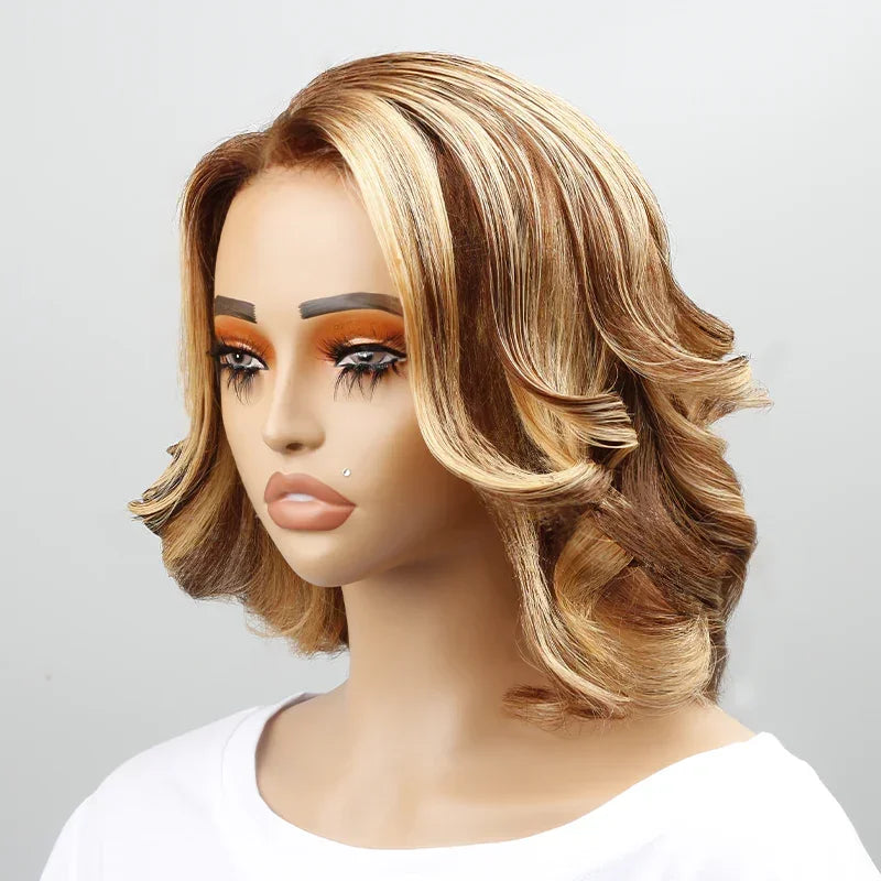 Straight Highlight Lace Front Bob Wig Human Hair 200% Density