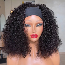 Perruque Bob Headband Cheveux Humains Brésiliens Bouclés Volumineux Perruque Courte