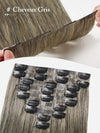 9 Pièces Extensions De Cheveux à Clipser Gris Argenté Bordeaux En Cheveux Naturels 125 g