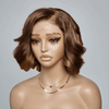 Boss Mature Ondulé Couleur Marron Ombre Bob 4x4 Dentelle Minimaliste Perruque Cheveux Humains