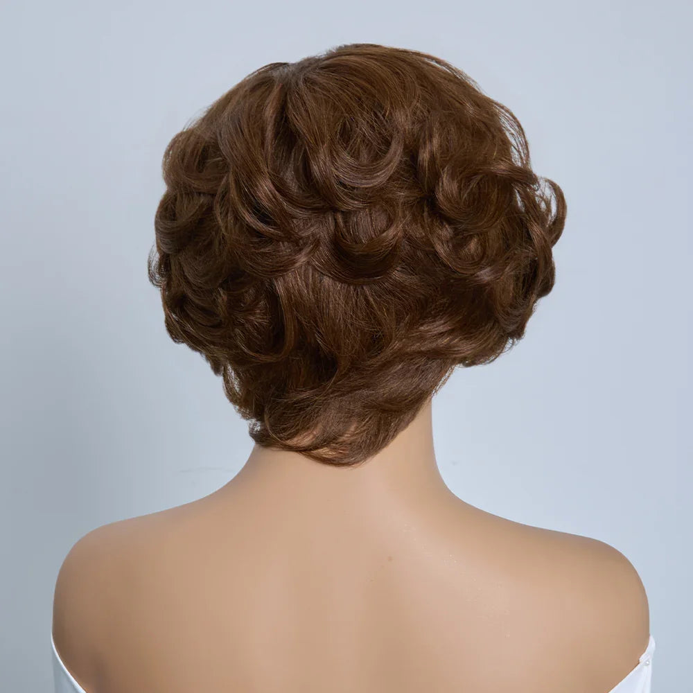 4x4 Légèrement Ondulé Raie Sur Le Côté Glueless Sans Colle Perruque Short Bob Wavy