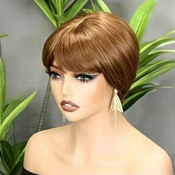 Allure Chic Perruque Pixie Châtain Foncé/99J/Noir/Brun Glueless 100% Cheveux Humains