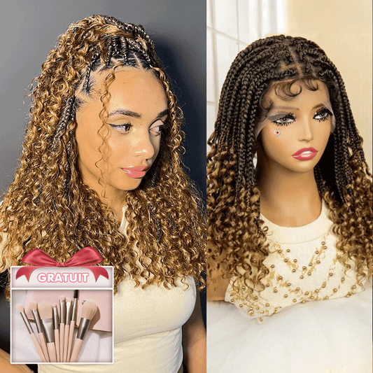 Perruque Tressée Bohème Ombré Honey Blonde En Dentelle Intégrale Avec Cheveux Bébé Synthétique 300% Densité
