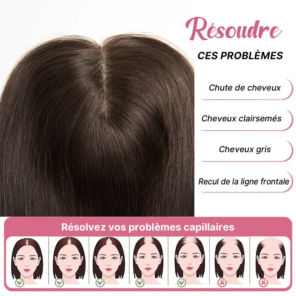 Complément Capillaire Volumateur de Cheveux Lace 5x5 6x6 avec 5 Clips Châtain Foncé Premium Hair Topper