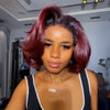 Perruque Bob Glueless 99J Ombré 5x5 Carré Bouclé Dégradé Rouge Bourgogne 250% Boucles Volumineuses
