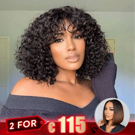 2 𝑭𝑶𝑹 €115🔥Glueless Bob Perruque Bouclée avec Frange Noir+ #4/27 /2×6 Dentelle Lisse/Ombre Brune Lisse/Boucles Rebondies/ Noir No Lace Avec Frange