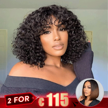 2 𝑭𝑶𝑹 €115🔥Glueless Bob Perruque Bouclée avec Frange Noir+ #4/27 /2×6 Dentelle Lisse/Ombre Brune Lisse/Boucles Rebondies/ Noir No Lace Avec Frange