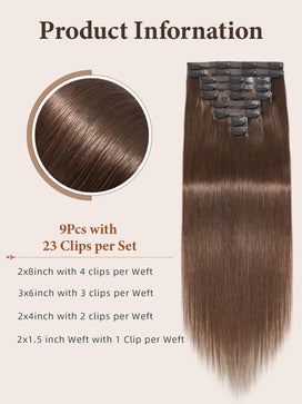 9 Pièces Extensions De Cheveux à Clipser Brun Foncé En Cheveux Naturels 125 g