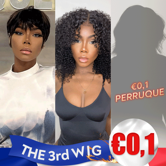 𝟑ᵉ 𝐩𝐞𝐫𝐫𝐮𝐪𝐮𝐞 𝐚̀  €𝟎,𝟏🔥Glueless Kinky Curly 13x4 Perruque 12"+Glueless Pixie Perruque Straight Taille Modèle