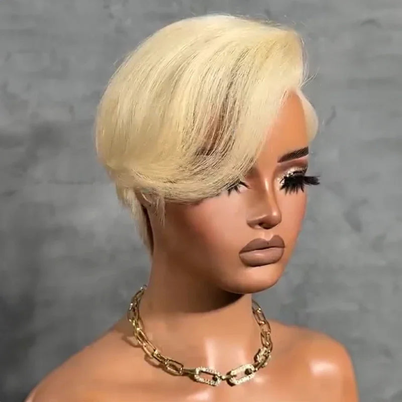 Perruque Full Lace Pixie Asymétrique Noir 613 Blonde Style Side Part Entièrement En Dentelle