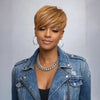 Perruque Courte Honey Blonde 100% Cheveux Humains Confection Machine Style Pixie