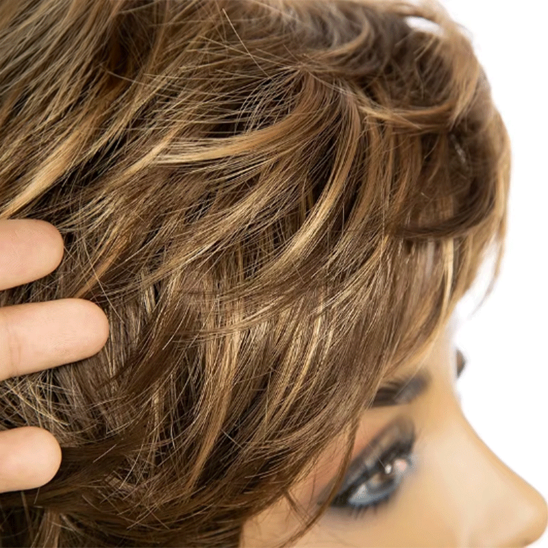 Une Beauté Sans Effort Glueless Couleur #4-27 Mèches Brunes Highlight Pixie Court Lisse Perruque Sans Colle