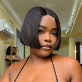 Bob 6 Pouces Ultra-Court Lisse Style Boss Coupe Légère Affinante Glueless Prête à Poser