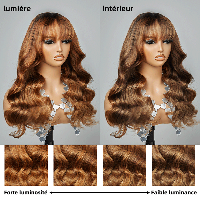 3x1 Dentelle Brun Caramel Orangé Couleur Perruque Avec Frange Body Wave