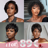 4 𝑭𝑶𝑹 €89🔥Coupe Pixie 13x4 Dentelle Lisse+Pixie Cut Bouclés Avec Frange+Highlight Pixie Bob Lisse+Coupe Pixie Avec Ondulation De L'eau Perruque