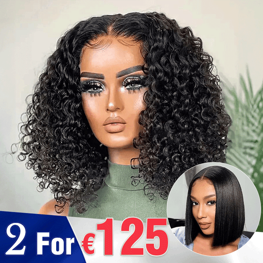 2 𝑭𝑶𝑹 €125.88🔥10"Glueless Bob 4×4 Bouclés+8"Coupe Émoussée Soyeux Lisse 2x6 Dentelle Perruque