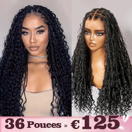 36 Pouces Perruque Tressée Bohème En Dentelle Complète Avec Cheveux De Bébé Synthétiques De Qualité Supérieure 300% Densité