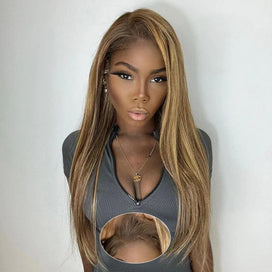 Facile à Porter Résistant Glueless 13x4 Couleur Highlight #4/27 Perruque Sans Colle Lisse