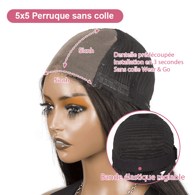 Glueless Couche 5x5 Ombre Marron Perruque Sans Colle Coupe Longueur D'épaule Ondulé Bob