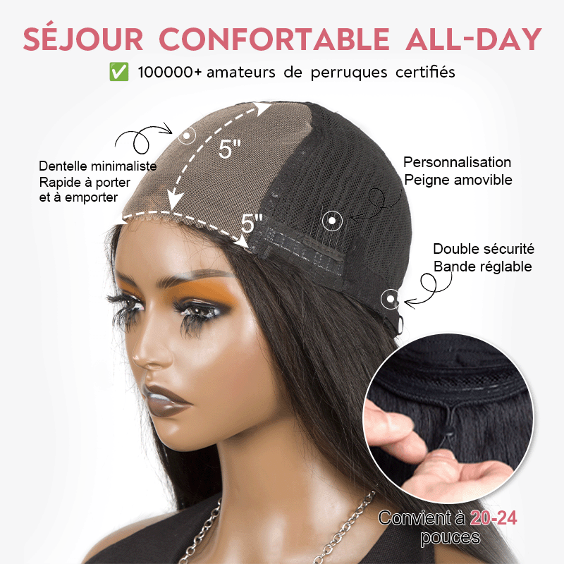 Bob Lisse Noir Super Double Drawn Perruque 5x5 Glueless à Cordon Cheveux Bruts