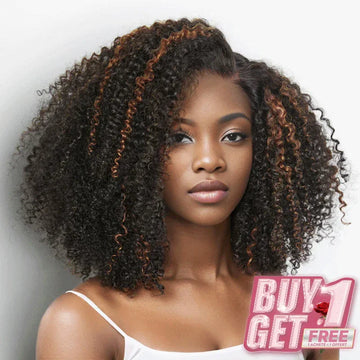 𝑩𝒖𝒚 1 𝑮𝒆𝒕 1 𝑭𝒓𝒆𝒆💥 9x6 Glueless Marron Highlight Bob Kinky Curly Perruque Sans Colle