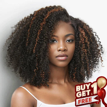 𝑩𝒖𝒚 1 𝑮𝒆𝒕 1 𝑭𝒓𝒆𝒆💥 9x6 Glueless Marron Highlight Bob Kinky Curly Perruque Sans Colle