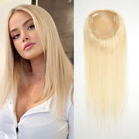 Hair topper 613 Blond Dentelle 5x5 6x6 Postiche Top Piece Marron 5 Clips Intégrés (Ceci n'est pas une perruque)