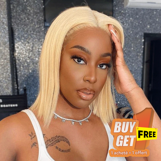 𝑩𝒖𝒚 1 𝑮𝒆𝒕 1 𝑭𝒓𝒆𝒆💥 Fraîcheur 13x6 T Partie Dentelle Frontale Bob Blonde Perruque Cheveux Humains