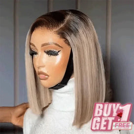 𝑩𝒖𝒚 1 𝑮𝒆𝒕 1 𝑭𝒓𝒆𝒆💥Facile à Porter 3 Secondes Glueless 13x4 Couleur Gris Thé Au Lait Perruque Bob Sans Colle Lisse