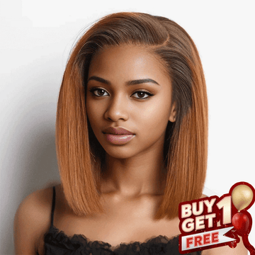 𝑩𝒖𝒚 1 𝑮𝒆𝒕 1 𝑭𝒓𝒆𝒆💥 9x6 Glueless Gingembre Ombre Coupe Émoussée Lisse Bob Perruque Sans Colle