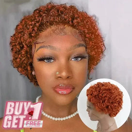 𝑩𝒖𝒚 1 𝑮𝒆𝒕 1 𝑭𝒓𝒆𝒆💥 3 Couleur Rebondissement Perruques Coupe Pixie 13×1 Dentelle Bouclé