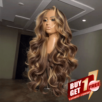 𝑩𝒖𝒚 1 𝑮𝒆𝒕 1 𝑭𝒓𝒆𝒆💥Luxueux Glueless Sans Noeud Couleur Highlight 13x4 Perruque Sans Colle Body Wave