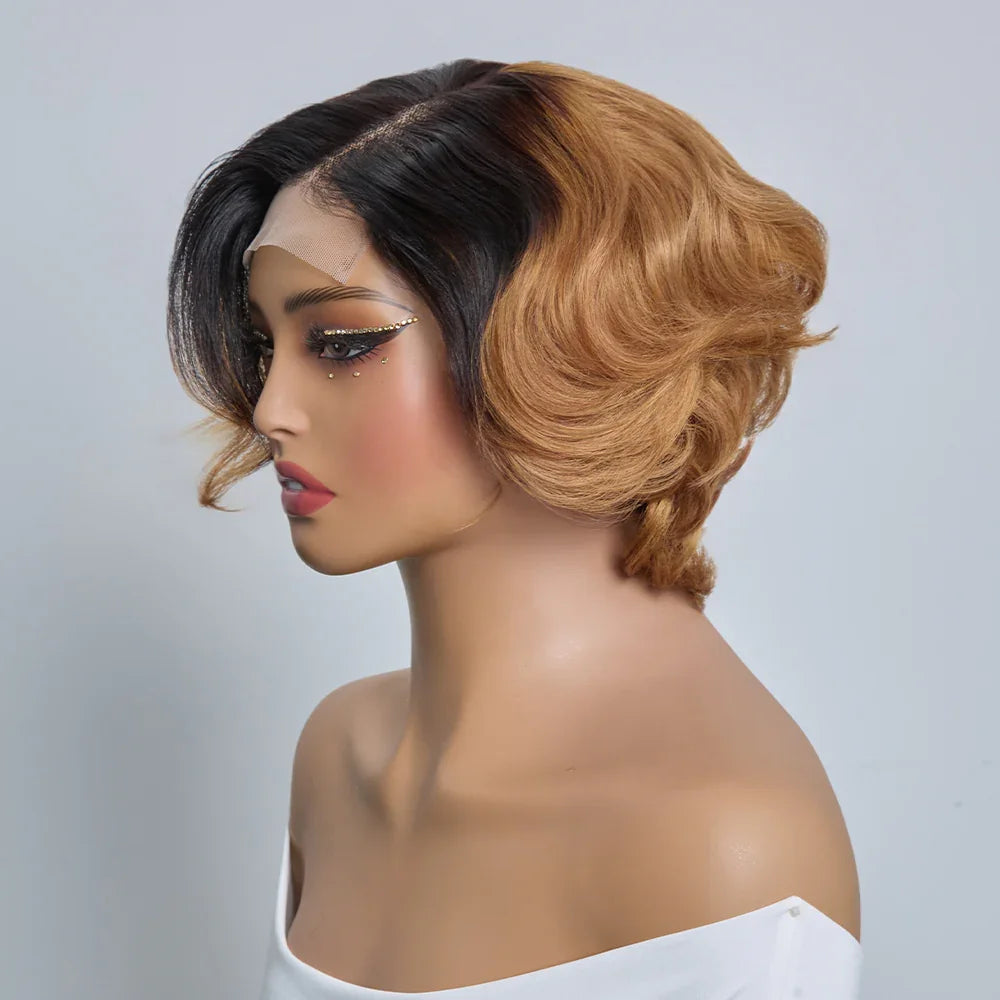 4x4 Légèrement Ondulé Raie Sur Le Côté Glueless Sans Colle Perruque Short Bob Wavy