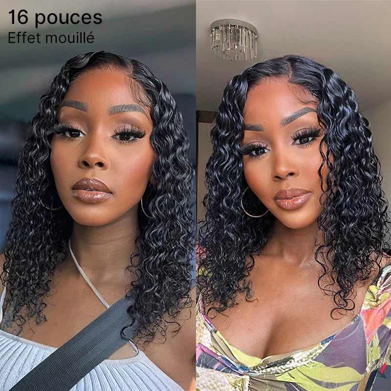 Chic Sans Ondes Romaines Effort Perruque 5x5 13x4 Glueless Water Wave Avec Raie au Milieu Short Wig