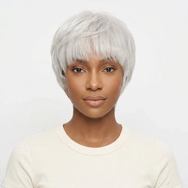 Glueless Perruque Ange Blanc Pixie Bob Lisse Blanc Argenté Sans Colle 100% Cheveux Humains