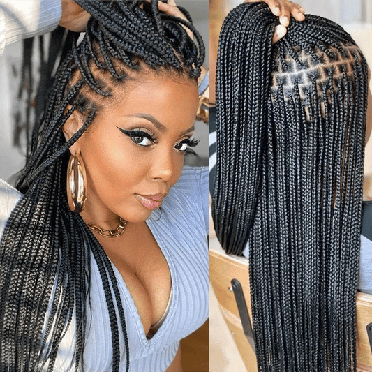 Perruque À Tresses En Boîte En Dentelle Intégrale Cheveux Synthétiques Qualité Supérieure 300% Densité