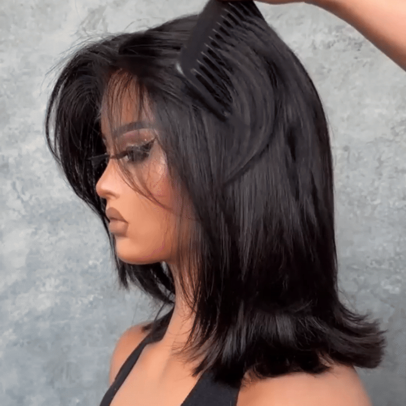 Effet Salon Glueless Couches Wear Go 4x4 Perruque Bob Sans Colle Avec Frange Cheveux Humains Ondulé