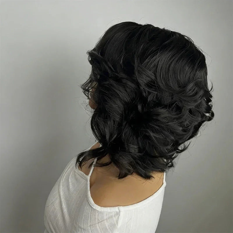 Perruque Lace Frontal 13x6 Carré Asymétrique Dégradé Côté Rasé Highlight Noir San Colle