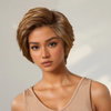 Glueless Couche Sans Nœuds Couleur Blonde Miel 7x4 Perruque Coupe Pixie Sans Colle