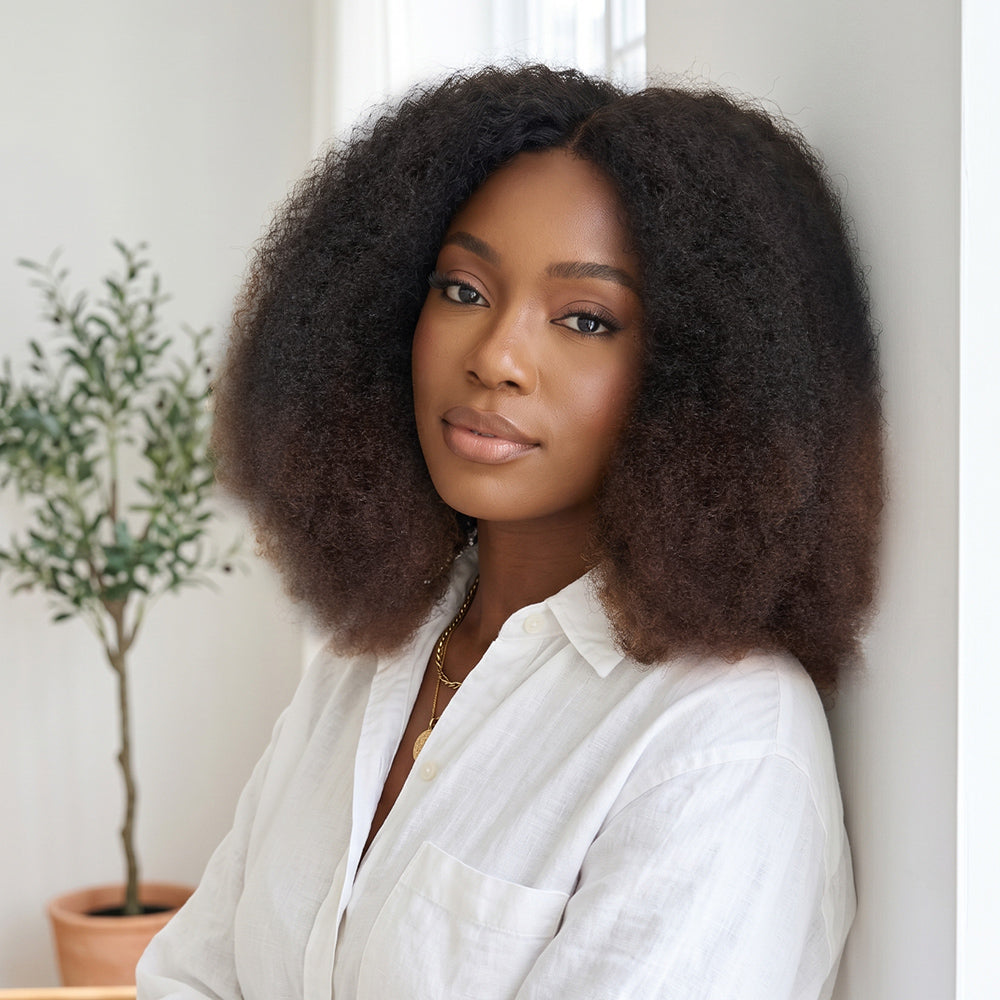 Wig Afro Curly Ombré 4x4 Sans Colle Densité 300% Ultra Volumineuse 100% Humain